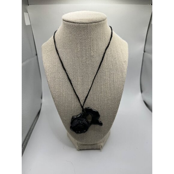 Black Ceramic Pendant Necklace With Knotted Cord - Picture 2 of 6